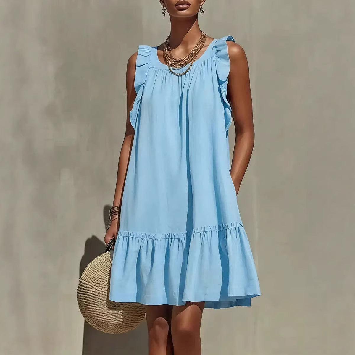 loose ruffle dress Casual Loose Sleeveless Ruffle Trim Dress Women – ZA-Zola