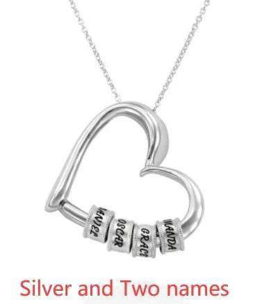 Silver heart-shaped necklace with customizable name beads for women, modern jewelry