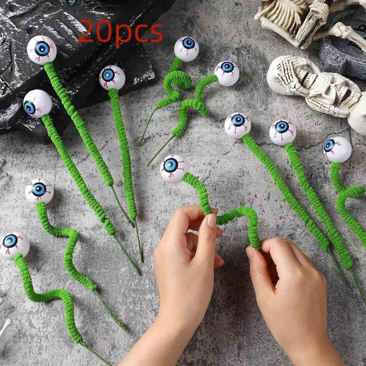 Halloween decorations 20-pack, fake eyeballs on bendable green stems, spooky skeleton props