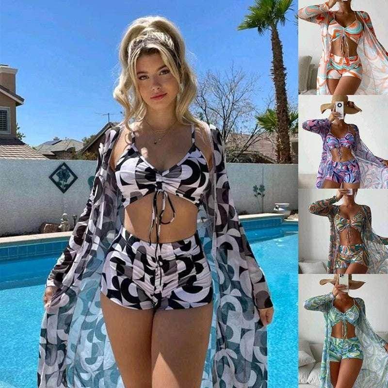 Floral Bikini Set with Long Sleeve Cardigan | ZA-Zola - ZA-Zola