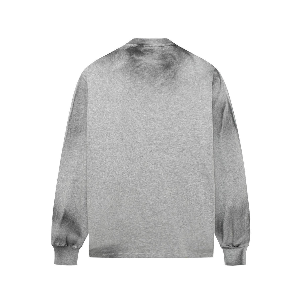 Retro Washed Distressed Fuzzy Letter Crew Neck Sweater - ZA-Zola