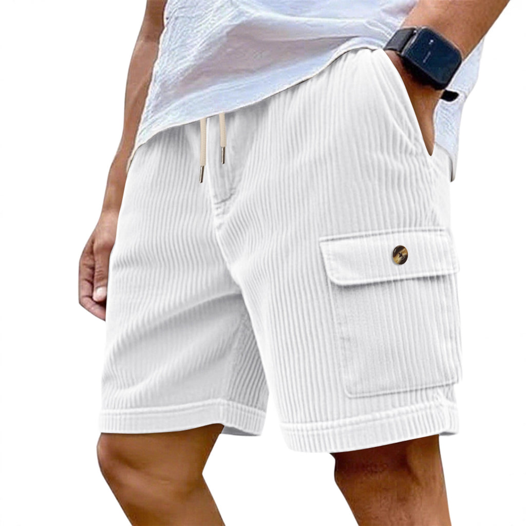 White shorts worn by a person on a white background