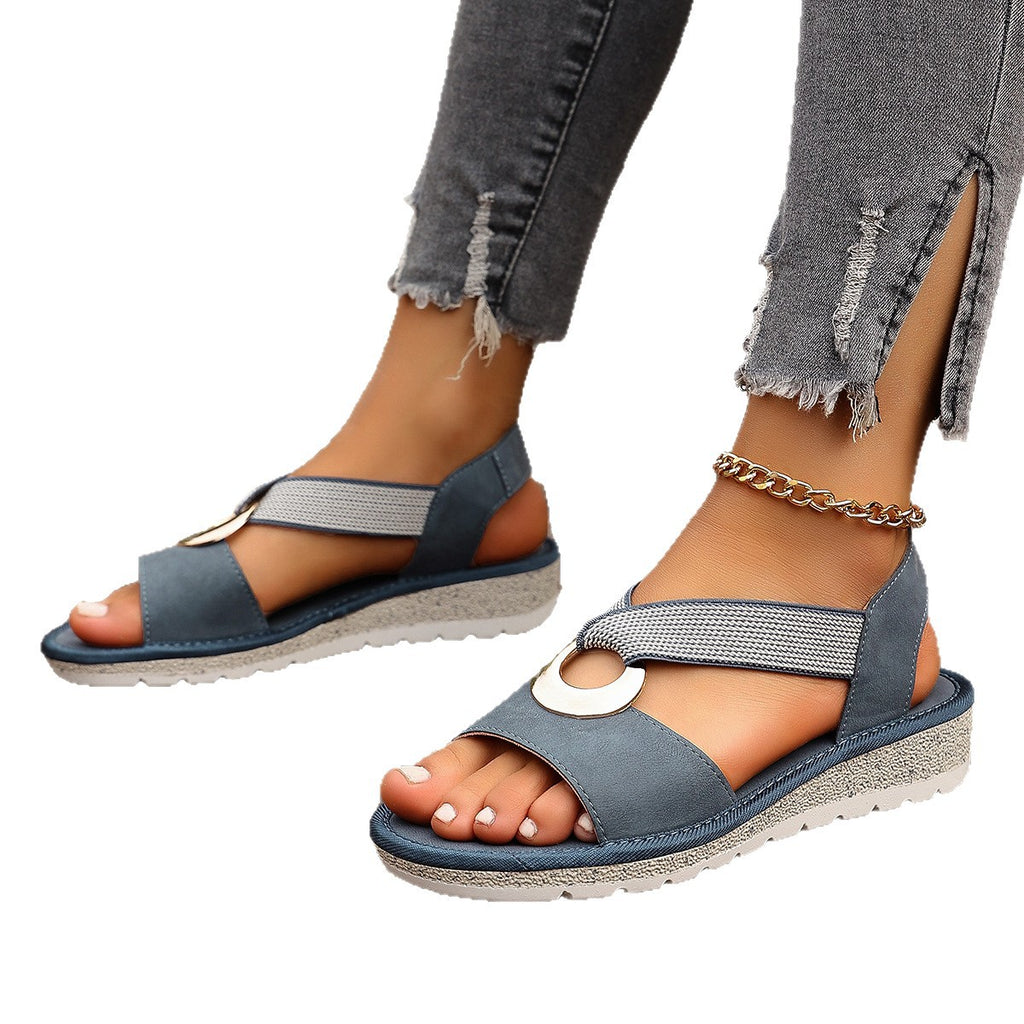 Women’s Plus Size Fish Mouth Elastic Strap Wedge Sandals
