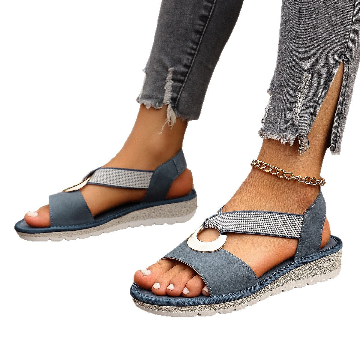 Women’s Plus Size Fish Mouth Elastic Strap Wedge Sandals