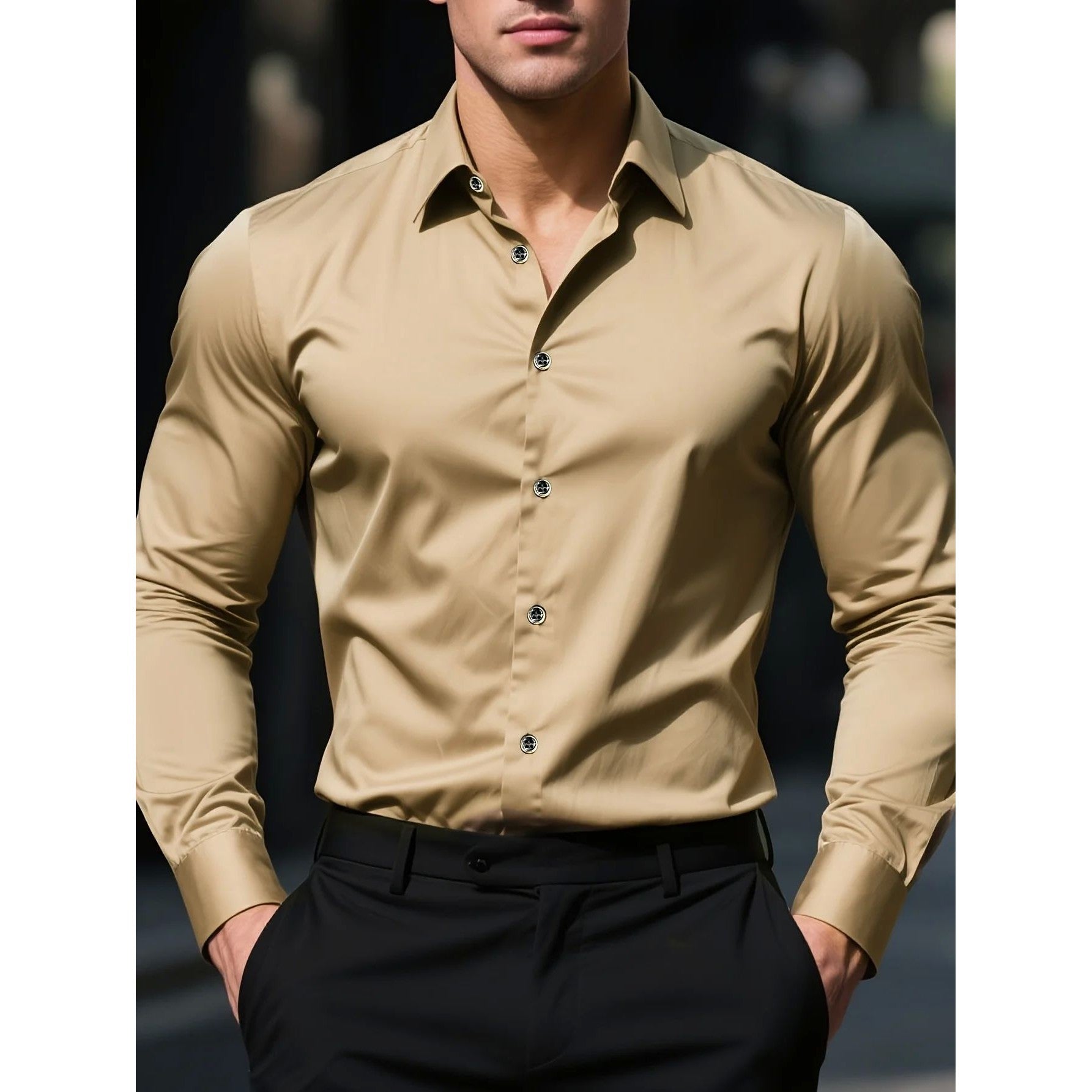 Men's Pigment Business Casual Long Sleeve Shirt - Loose