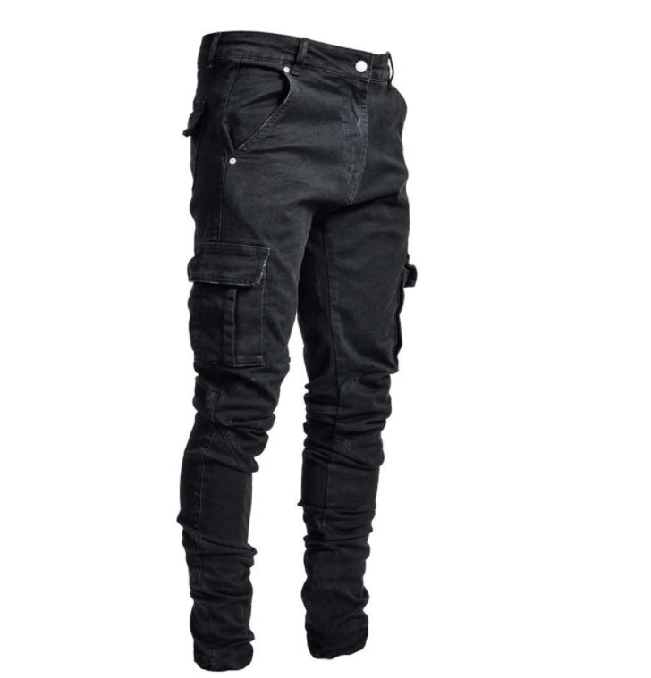 Black cargo pants on a white background