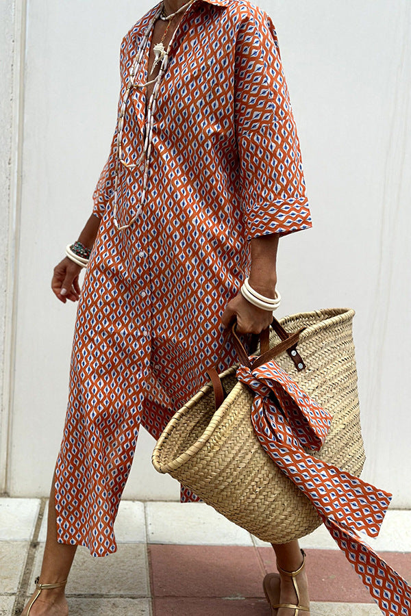Striped Shirt Dress with Belt Half Sleeve Lapel Button Cardigan Dress Women's Fashion Clothing