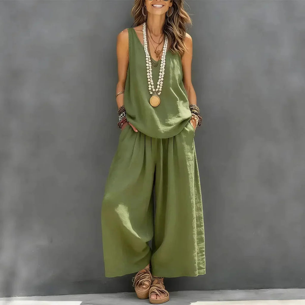 Cotton Linen Sleeveless Casual Set | Holiday Wear