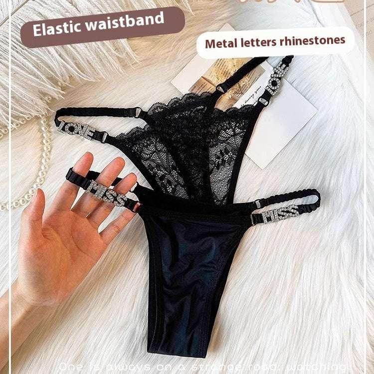 LOVE Rhinestone T-back – Sexy Lace Sports Underwear - ZA-Zola