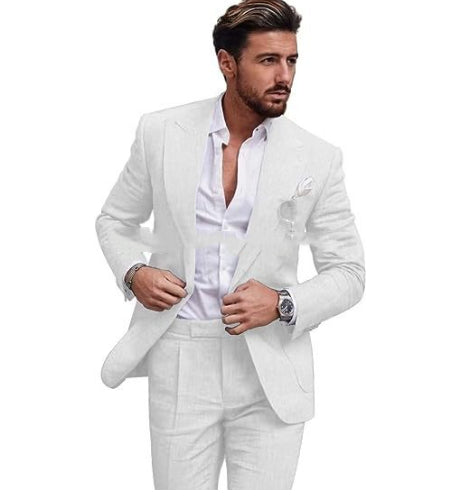 Man wearing a white suit on a white background