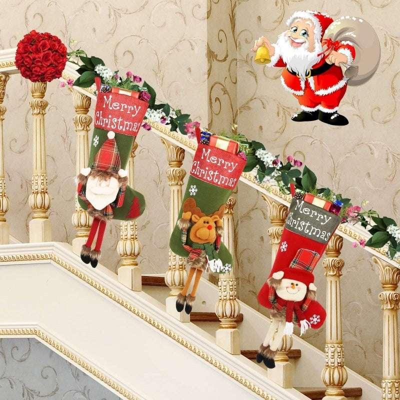 Christmas Big Stockings 3D Plush Xmas Decoration Set - ZA-Zola