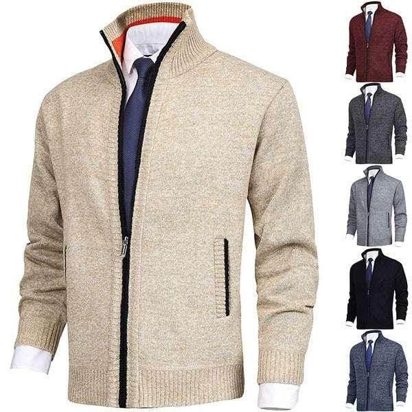 Men's Solid Color Stand Collar Cardigan Sweater Coat - ZA-Zola