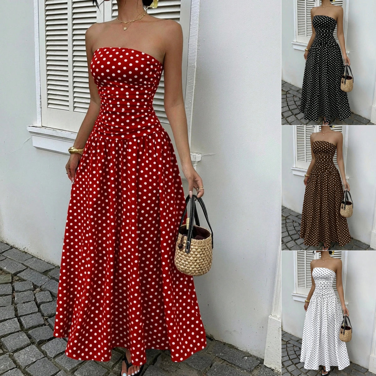 Elegant Polka Dot Off Shoulder Dress for Women – ZA-Zola