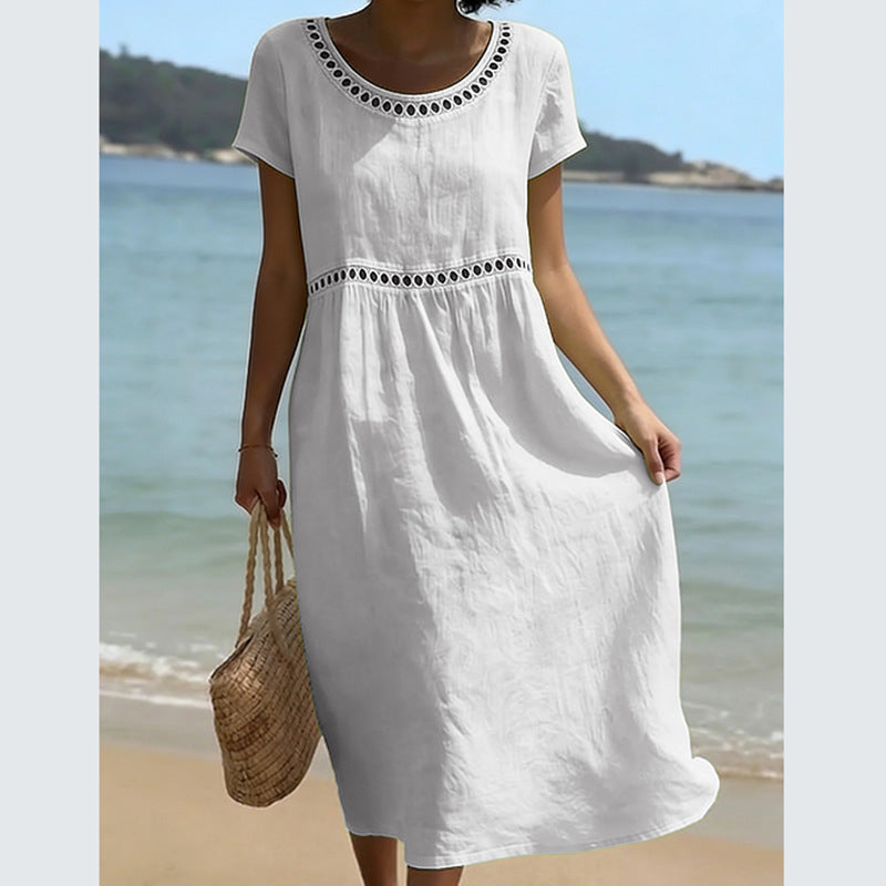 Elegant Casual Crew Neck Three Quarter Sleeve Solid Color Dress for Women