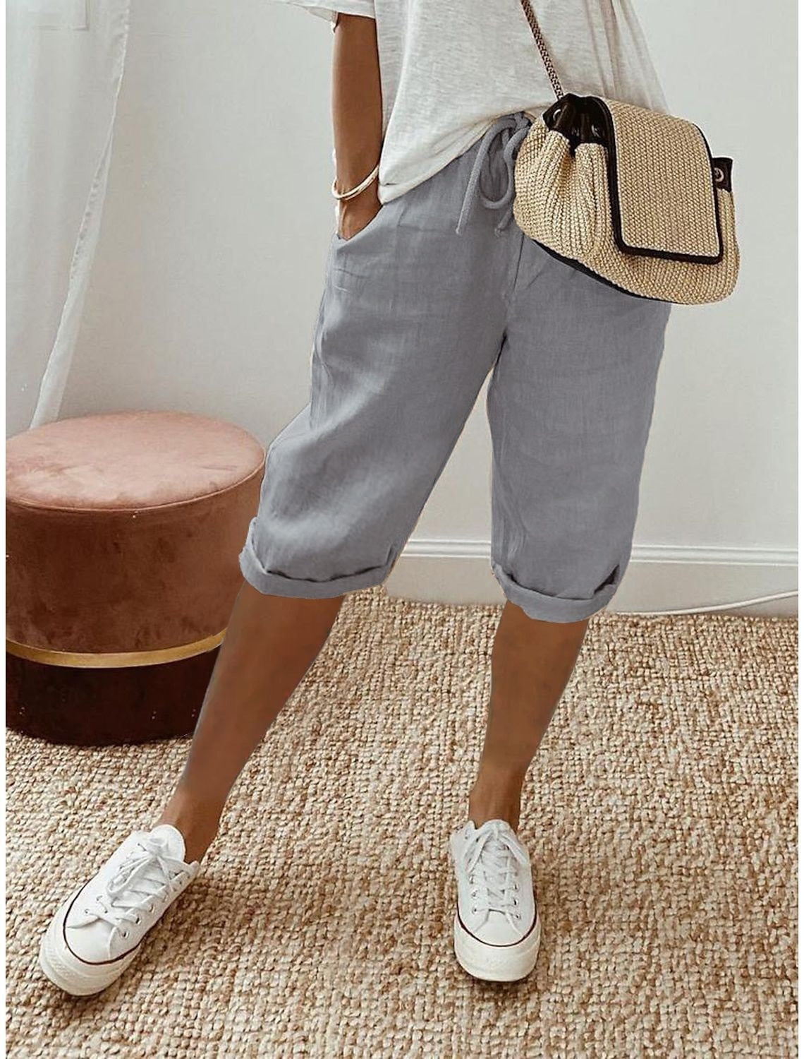 Cotton Linen Casual Slacks Outfit Ideas Women