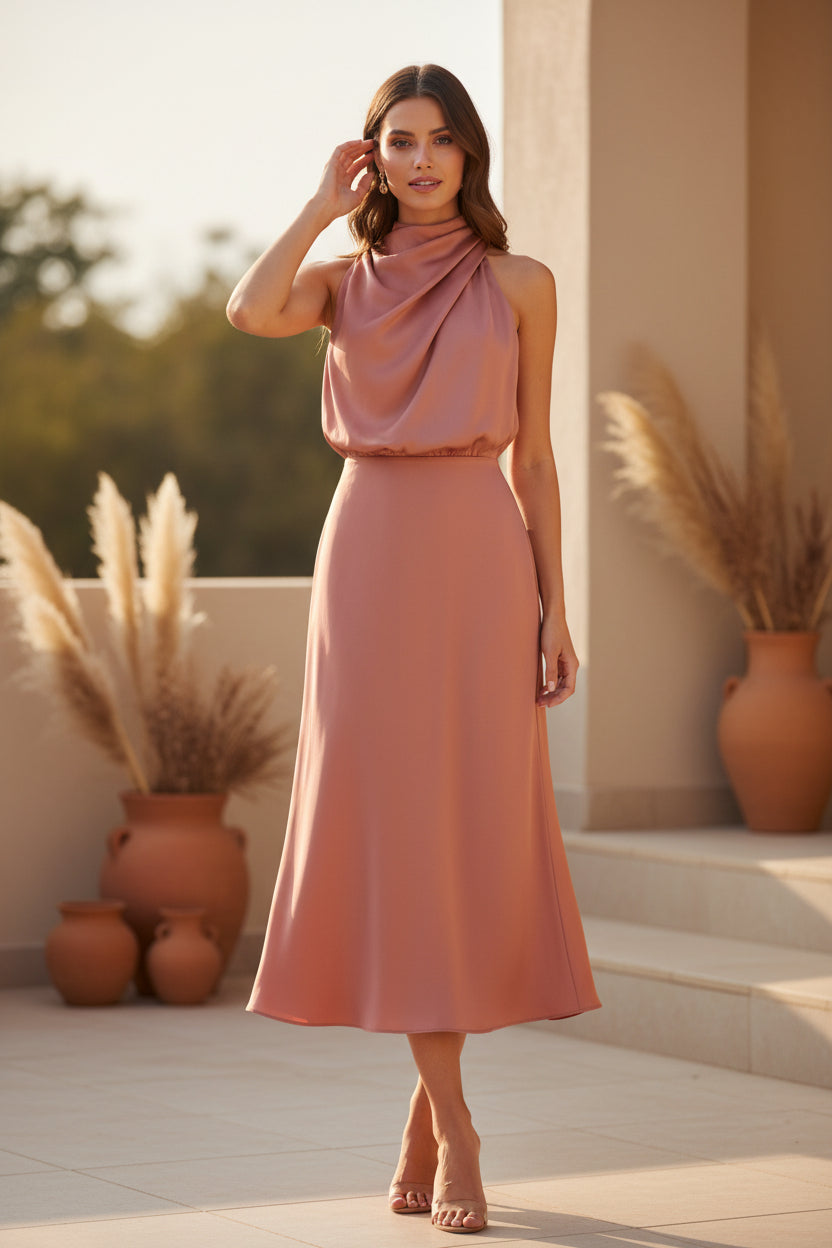 Coral halter neck gown 
