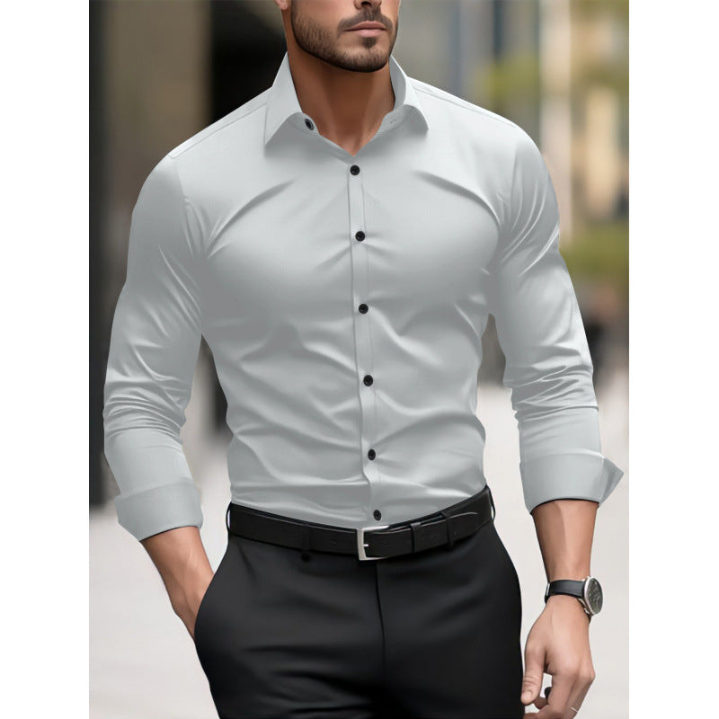 Men's Pigment Business Casual Long Sleeve Shirt - Loose