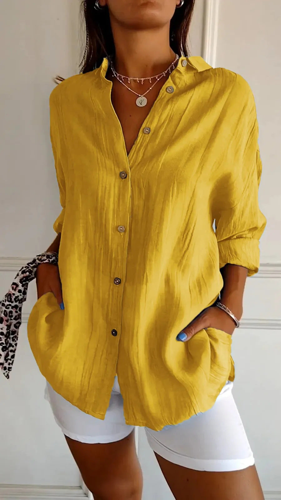 Pleated Single-Breasted Lapel Shirt | Women's Cardigan
