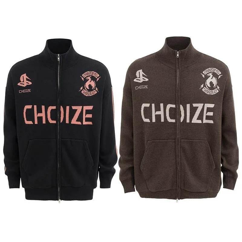 Retro Alphabet Jacquard Sweater - Men's Stand Collar Coat - ZA-Zola