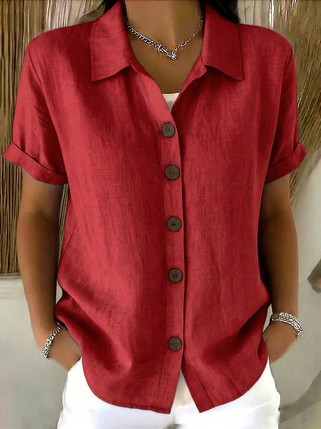 Lapel Button Linen Blend Shirt | Women Long Sleeve