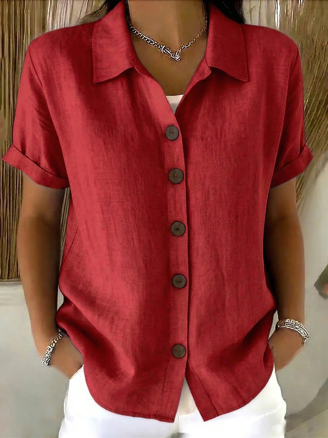 Lapel Button Linen Blend Shirt | Women Long Sleeve