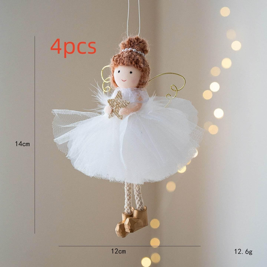 Christmas Angel Girl Pendant White Tulle Skirt & Golden Wings - ZA-Zola