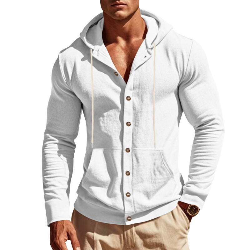 White hoodie with button details on a white background