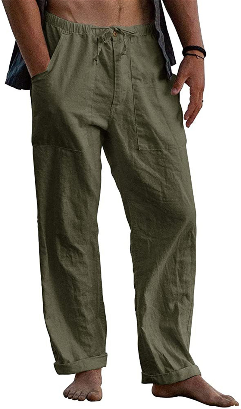 Person wearing olive green pants on a white background