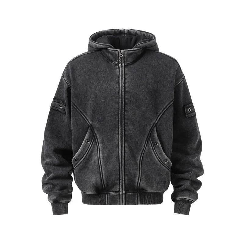 Men's Retro Washed Hooded Fleece Sweatshirt - Winter Style - ZA-Zola