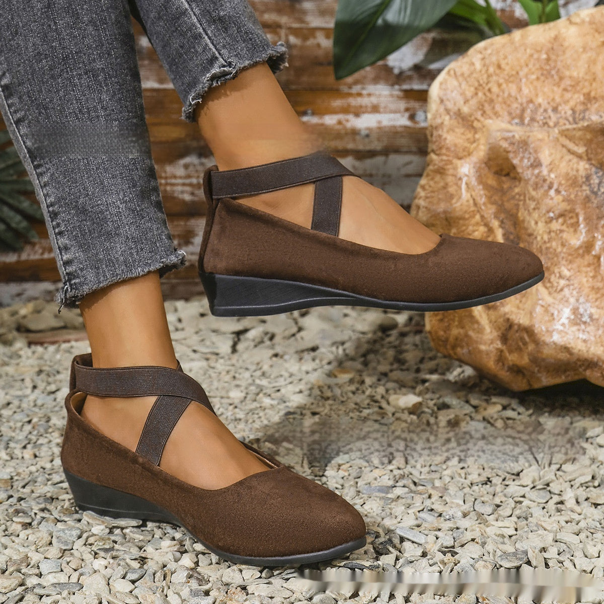 Women’s Pointed Toe Wedge Pumps Cross Strap Casual Shoes