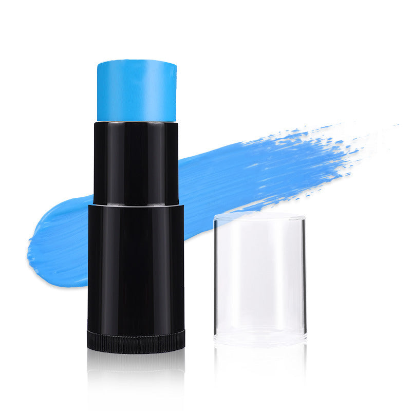 Black makeup stick with blue cap on a white background