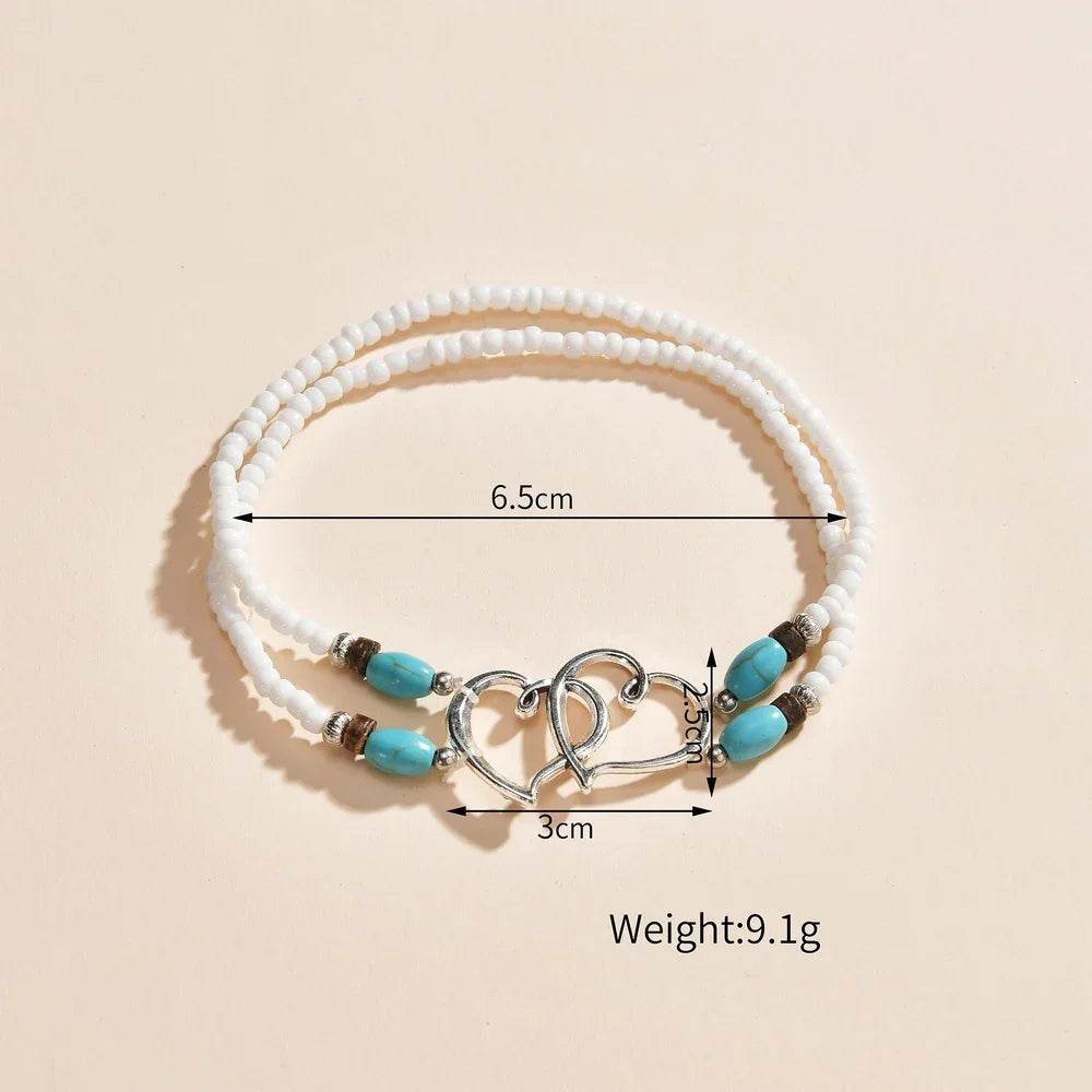 Double Heart Turquoise Anklet – Fashion Vacation Style - ZA-Zola