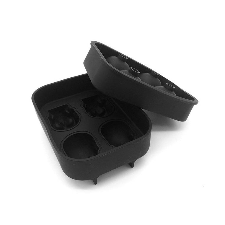 Black silicone ice cube tray with lid on a white background