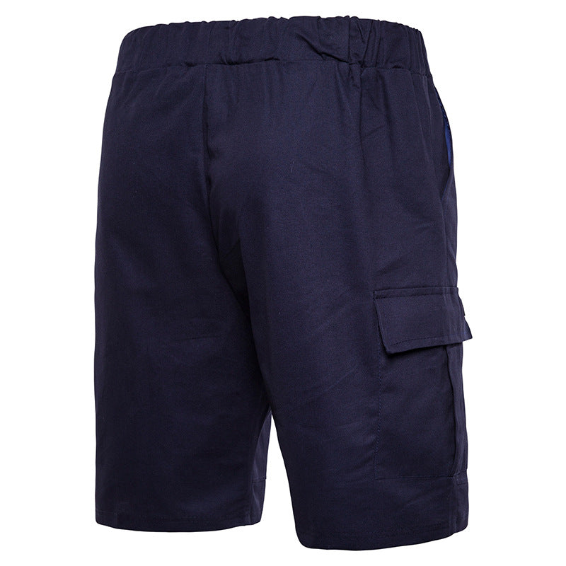 Navy blue cargo shorts on a white background