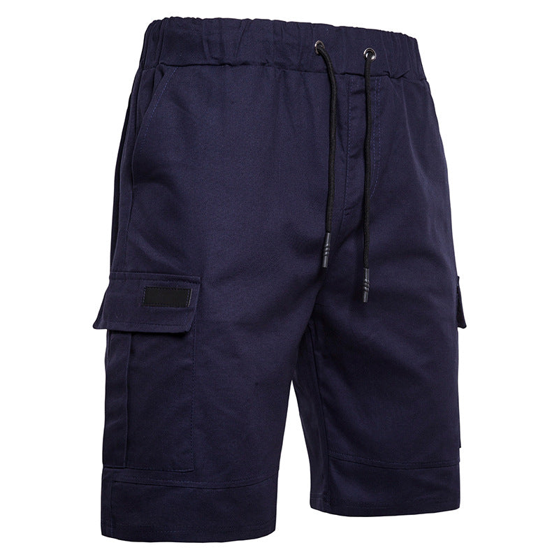 Navy blue cargo shorts on a white background
