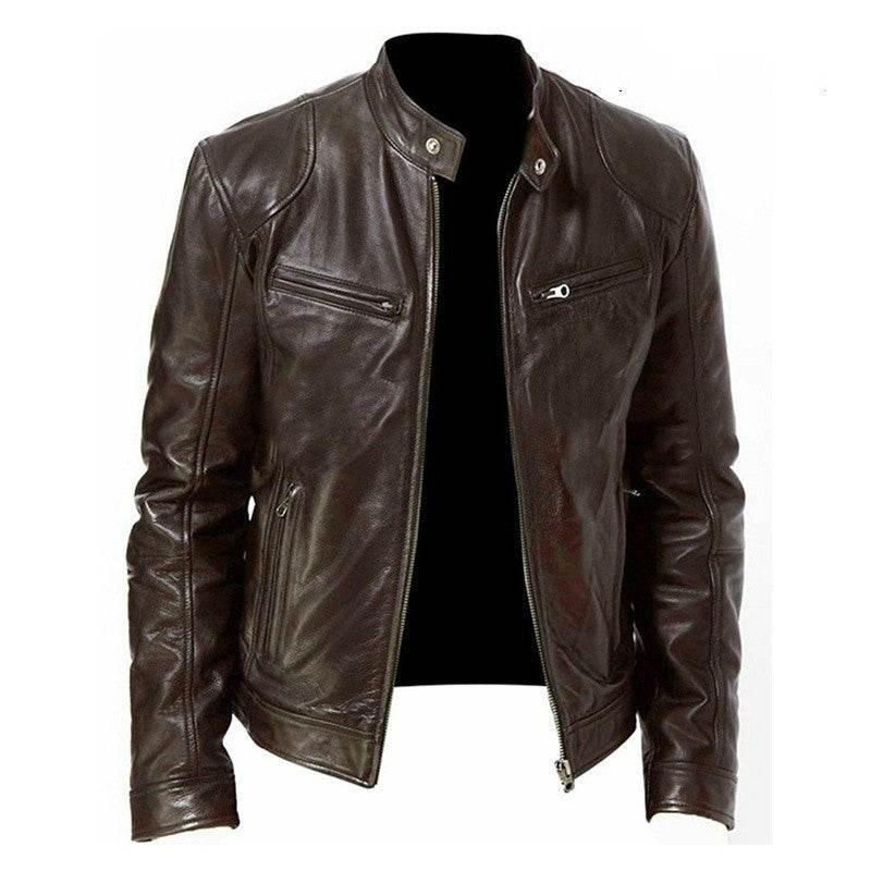 Men's PU Leather Zip-Up Jacket | Fashion Cardigan with Pockets - ZA-Zola