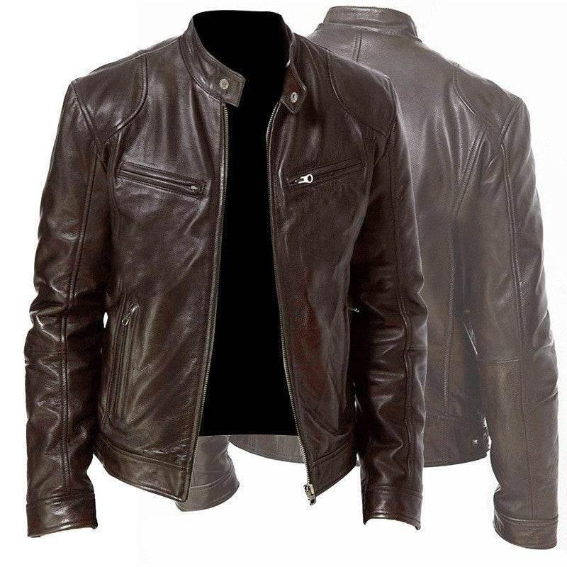 Men's PU Leather Zip-Up Jacket | Fashion Cardigan with Pockets - ZA-Zola