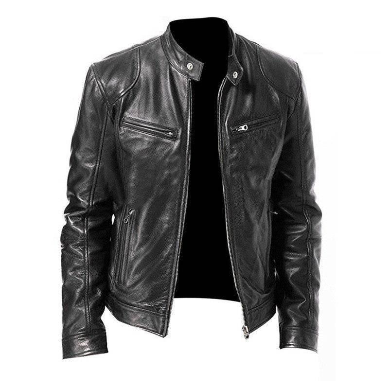 Men's PU Leather Zip-Up Jacket | Fashion Cardigan with Pockets - ZA-Zola
