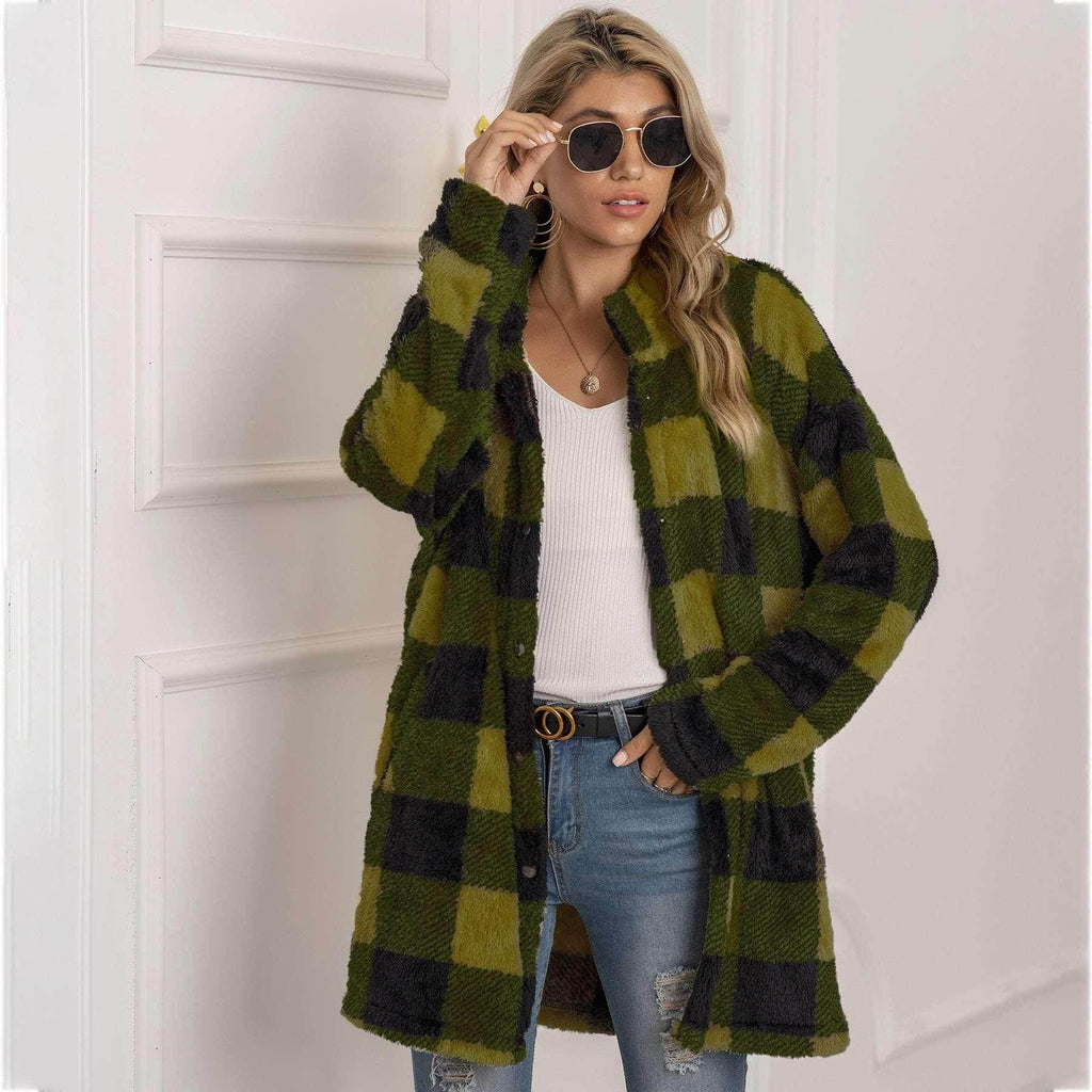 Colorblock Plaid Fleece Jacket for Women - ZA-Zola