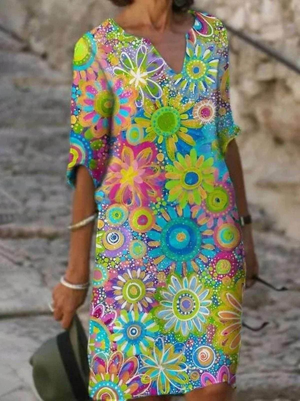 Blue A-Line Printed Hedging Midi Dress - ZA-Zola