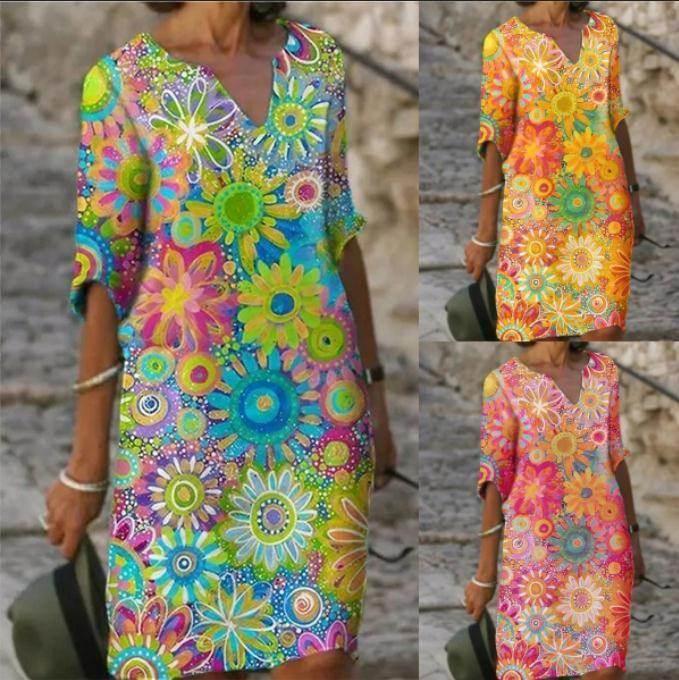 Blue A-Line Printed Hedging Midi Dress - ZA-Zola