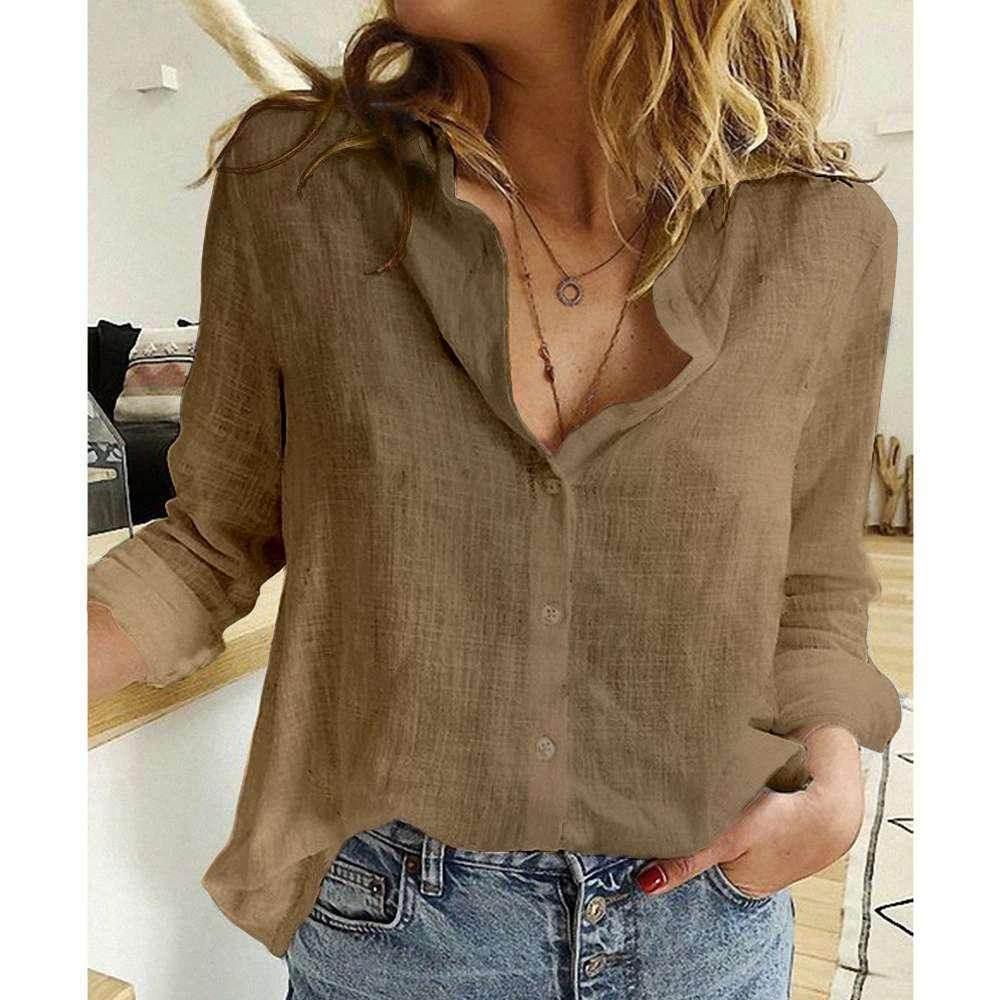 Loose Cotton Linen Long Sleeve Shirt for Women - ZA-Zola