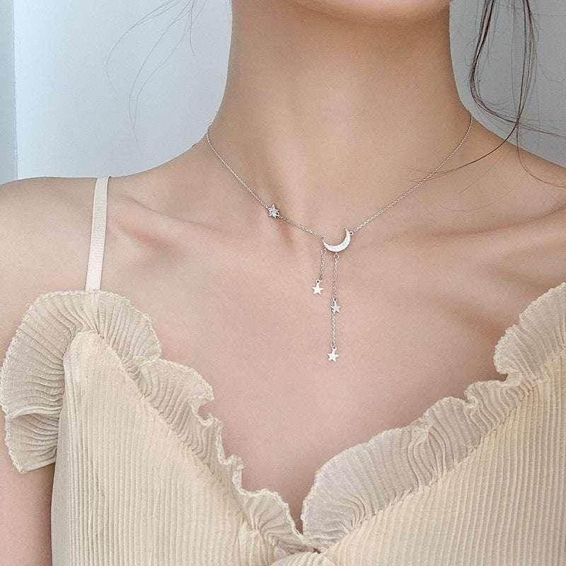 Star and Moon Pendant Clavicle Chain Necklace - ZA-Zola