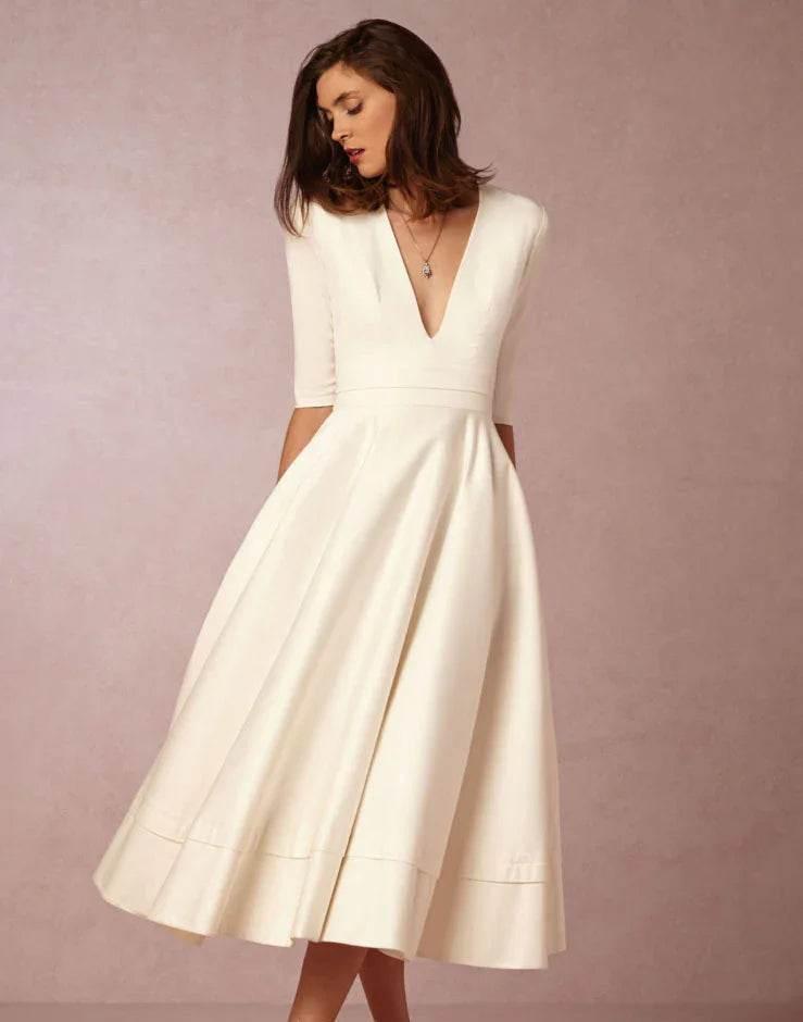 Deep V-Neck Swing Dress – Elegant & Sexy Fit - ZA-Zola