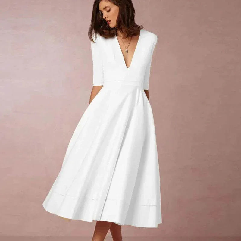 Deep V-Neck Swing Dress – Elegant & Sexy Fit - ZA-Zola