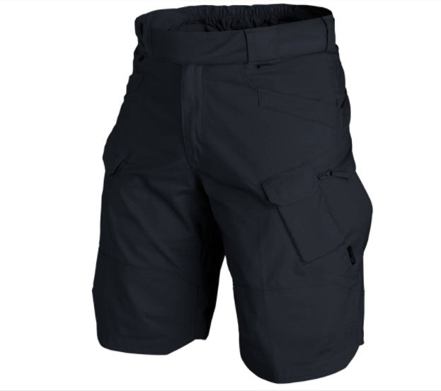 Black tactical shorts on a white background
