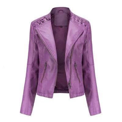 Women’s Slim Fit PU Leather Motorcycle Jacket - ZA-Zola