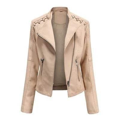 Women’s Slim Fit PU Leather Motorcycle Jacket - ZA-Zola
