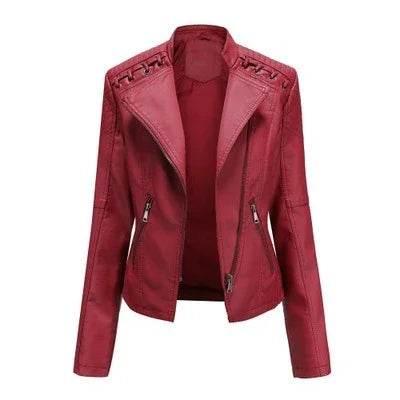 Women’s Slim Fit PU Leather Motorcycle Jacket - ZA-Zola