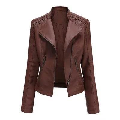 Women’s Slim Fit PU Leather Motorcycle Jacket - ZA-Zola